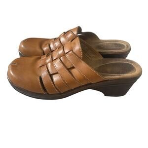 Vtg Dr. Scholls Woven Brown Leather Platform Sandals Chunky Clogs Mules 10 Y2K